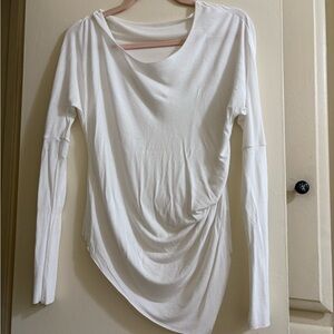 Joah Brown White Asymmetrical Long Sleeve Top